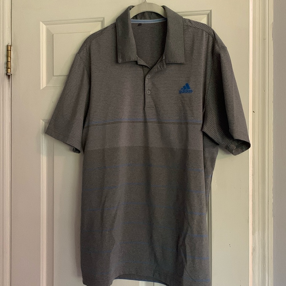 Adidas grey stripe golf polo L